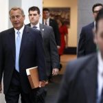 Boehner arrives for a House Republican caucus meeting at the U.S. Capitol in Washington