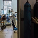 A woman wounded in a rocket attack was treated in a hospital in Donetsk