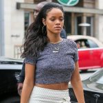 Leisurely lunch: The R&B pop diva - who turns 27 next month - flashed her toned tummy in a marbled crop-top and thigh-baring white midi-skirt