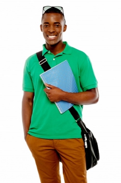 African Male Holding Book And Bag