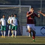 Al Ahly's Sobhy celebrates with team mates after scoring a goal against Al Masry at El-Gouna stadium in Hurghada