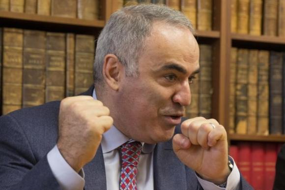 Former world chess champion and political activist Garry Kasparov attends a news conference at a lawyer's office in Paris,