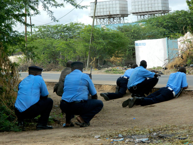 Police officers outside Garissa University College