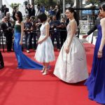 Director Hirokazu Koreeda, cast members Masami Nagasawa, Suzu Hirose, Haruka Ayase and Kaho arrive for the screening of the film "Our Little Sister" during the 68th Cannes Film Festival in Cannes