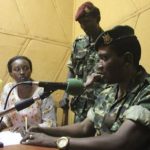 File photo of Major General Niyombare flanked by former Defense Minister Ndayirukiye addressing the nation inside the RPA broadcasting studios in Burundi's capital Bujumbura
