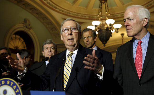 McConnell speaks to reporters in the Capitol in Washington