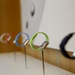 Bands for the Apple Watch are seen for sale at Apple's flagship retail store in San Francisco