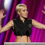 Singer Cyrus inducts Joan Jett and the Blackhearts during the 2015 Rock and Roll Hall of Fame Induction Ceremony in Cleveland
