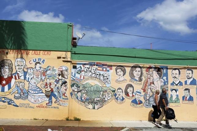 Cuban-themed murals adorn SW 8th Street in Little Havana, Miami