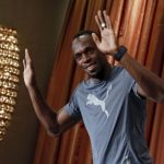 Jamaica's track star Usain Bolt attends a news conference in the Manhattan borough
