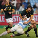 Argentina's Juan Manuel tackles South Africa's Duane Vermeulen during their Rugby Championship match at Loftus Versfeld stadium in Pretoria