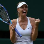 Russia's Maria Sharapova reacts after be