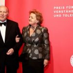 Hungarian Nobel Prize in Literature winner Kertesz and his wife Marta pose before a ceremony at the Jewish Museum Berlin