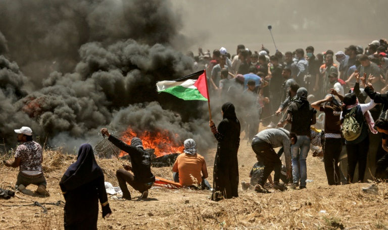Palestinians protest against Israeli forces near the border between the Gaza Strip and Israel 
