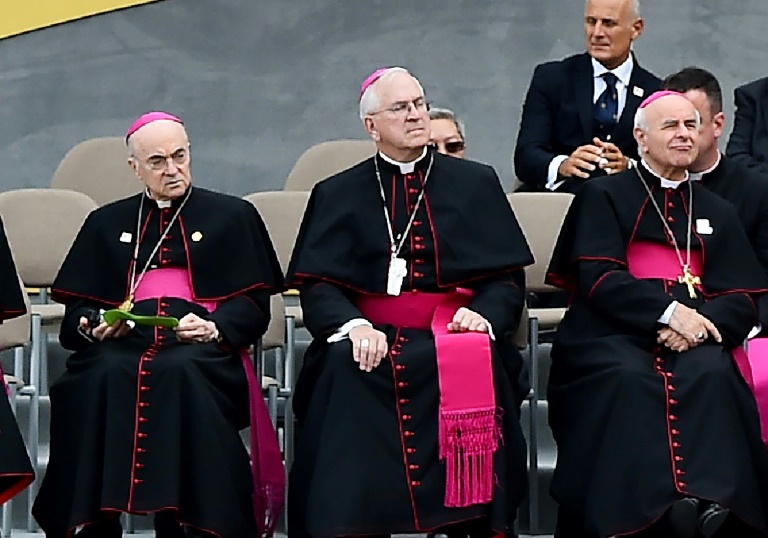 Archbishop Carlo Maria Vigano (L), a former Vatican envoy to the United States, says he told Pope Francis of sex abuse allegations against prominent US cardinal Theodore McCarrick in 2013