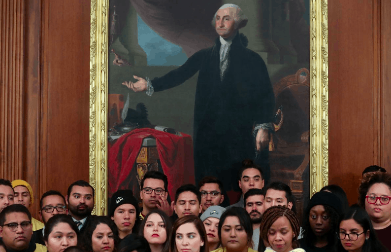 DACA recipients, or so-called Dreamers, take part in a news conference with Democratic congressional leaders at the U.S. Capitol in Washington