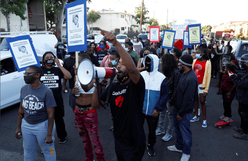 Demonstrators protest against the shooting of Dijon Kizzee by Los Angeles sheriff's deputies