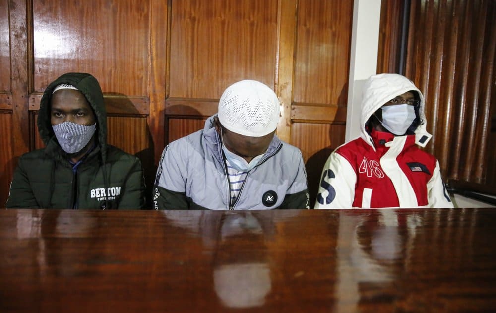 Hussein Hassan Mustafah, left, Liban Abdullah Omar, center, and Mohamed Ahmed Abdi, right, who are charged with aiding the gunmen involved in the Westgate Mall attack