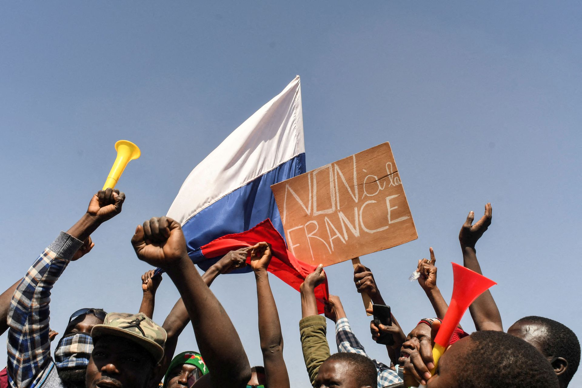 People gather in support of a coup that ousted President Roch Kabore