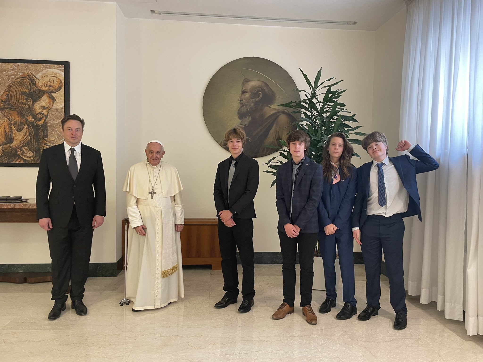 Elon Musk, Pope Francis and four of Musk’s teenage children