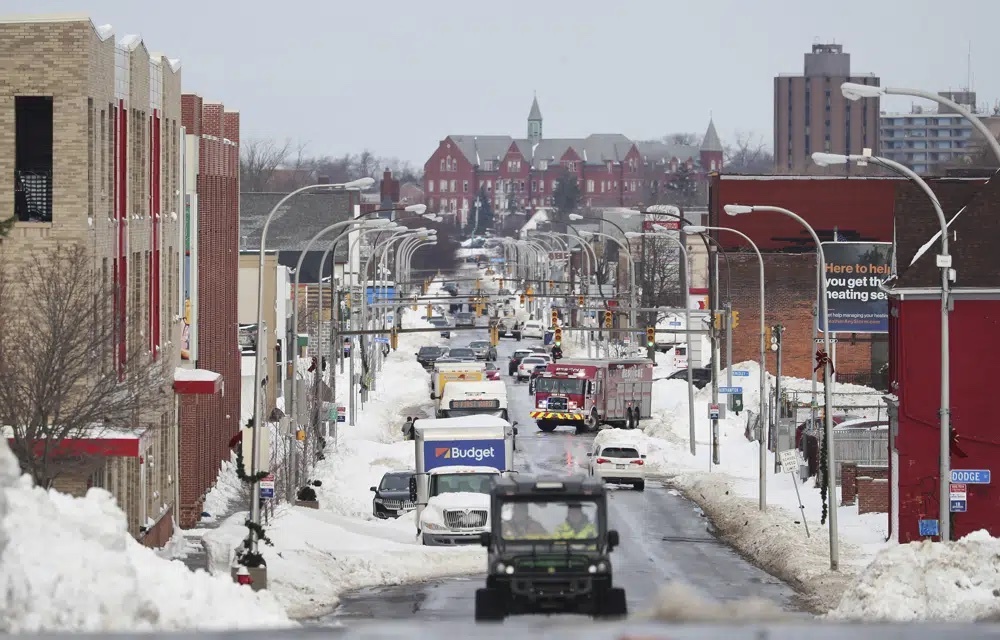 Vehicles drive down Jefferson Avenue in Buffalo. N.Y.