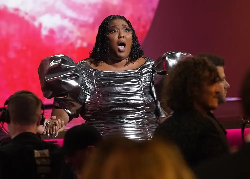 Lizzo accepts the award for record of the year for "About Damn Time" at the 65th annual Grammy Awards on Sunday,