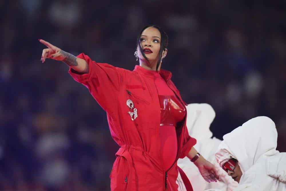 Rihanna performs during the halftime show at the NFL Super Bowl 57