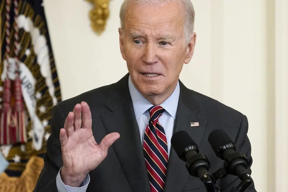 President Joe Biden speaks in the East Room of the White House