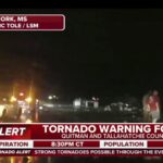 This screen grab from video broadcast by Fox Weather shows the immediate aftermath of severe weather in Rolling Fork, Miss., late Friday, March 24, 2023. (Fox Weather via AP)