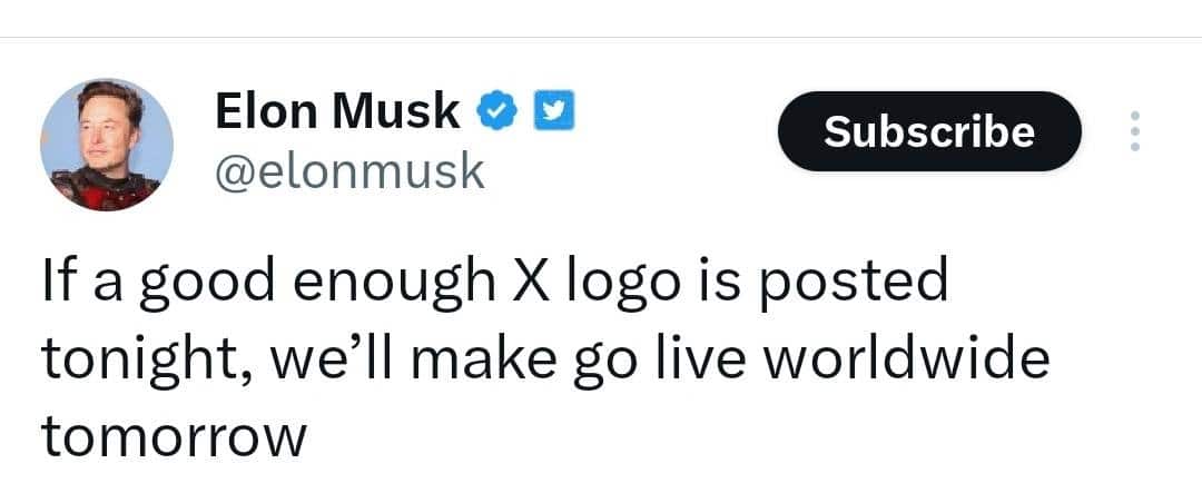 Elon tweet announcing change of twitter blue bird logo