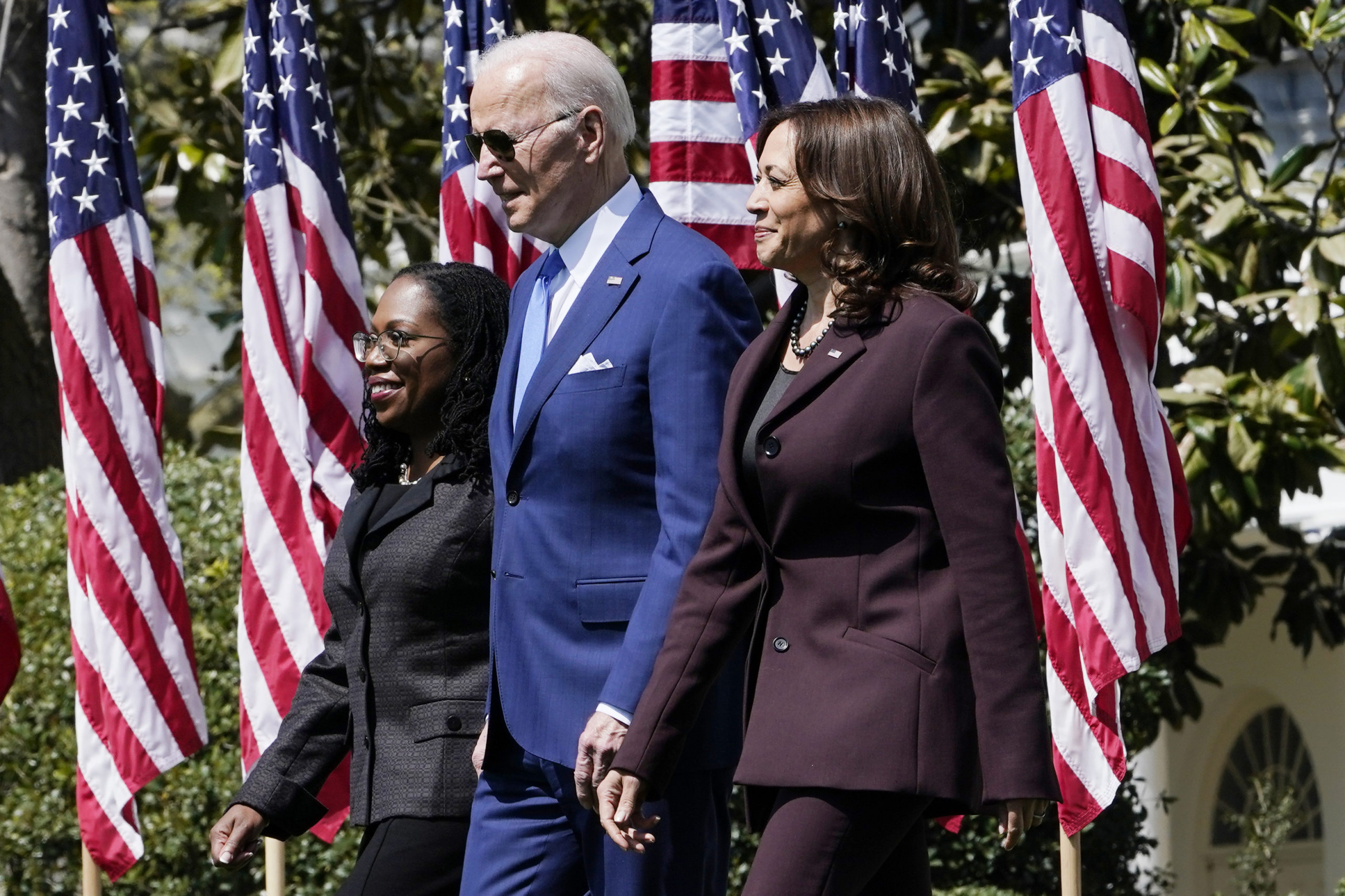 President Joe Biden, accompanied by Vice President Kamala Harris and Judge Ketanji Brown Jackson