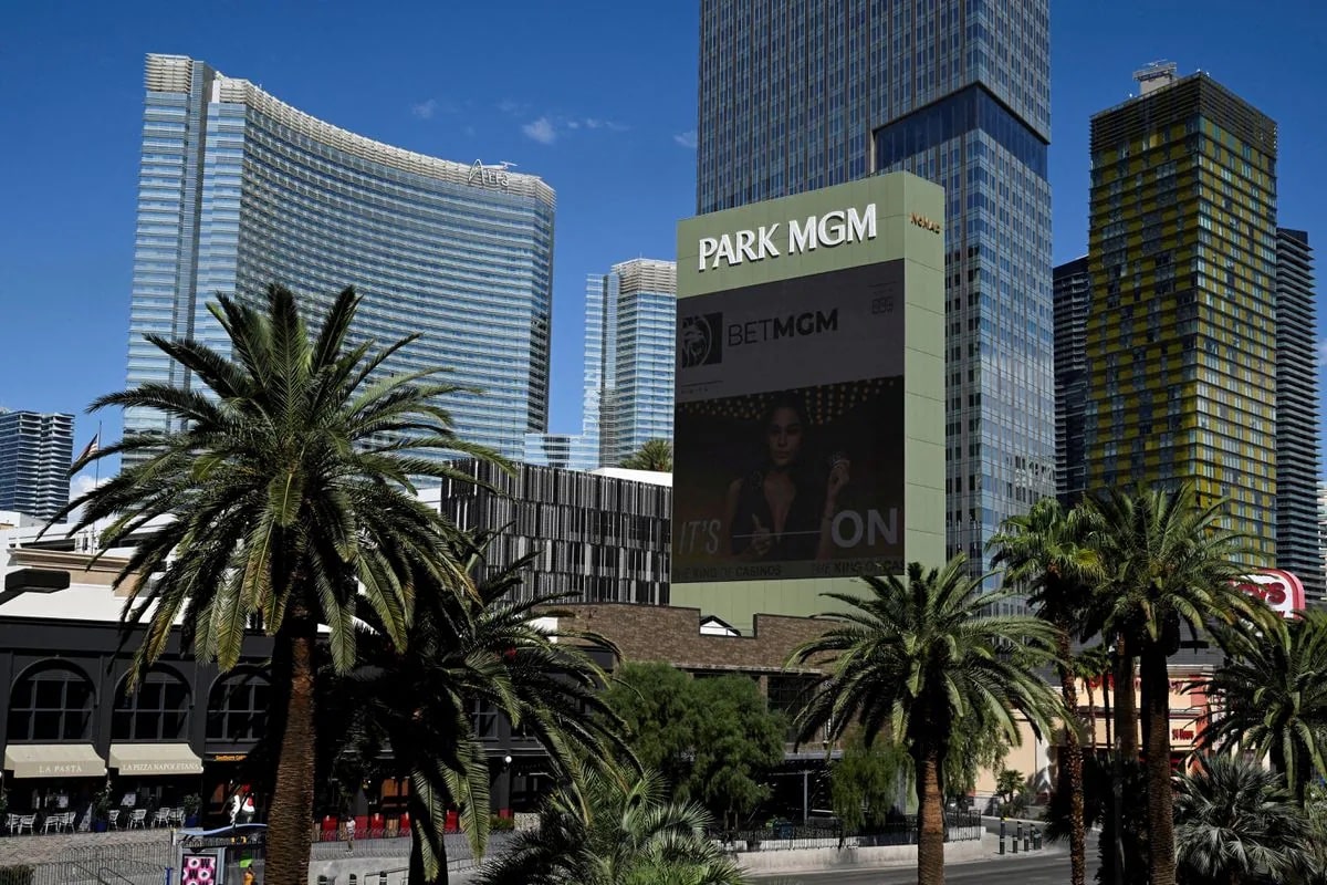 An exterior view of Park MGM hotel and casino
