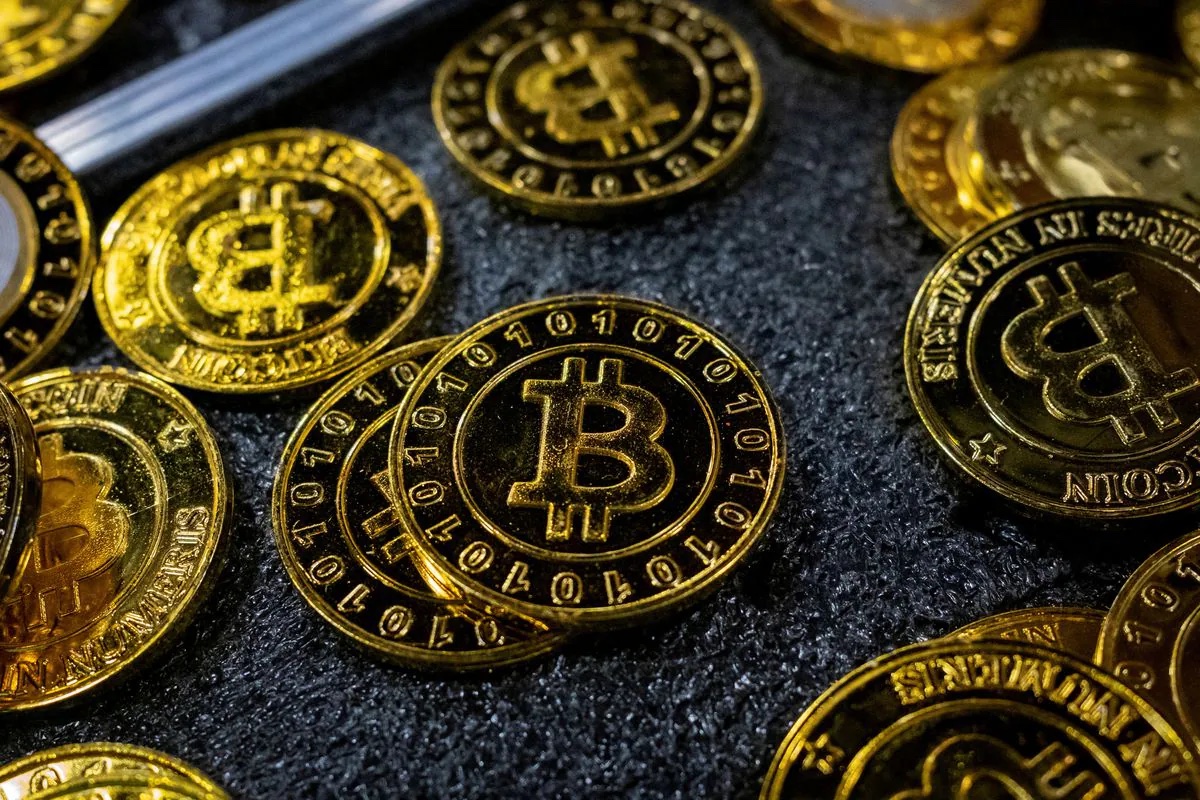 Bitcoin coins are seen at a stand during the Bitcoin Conference 2023, in Miami Beach, Florida, U.S., May 19, 2023. REUTERS/Marco Bello/File photo