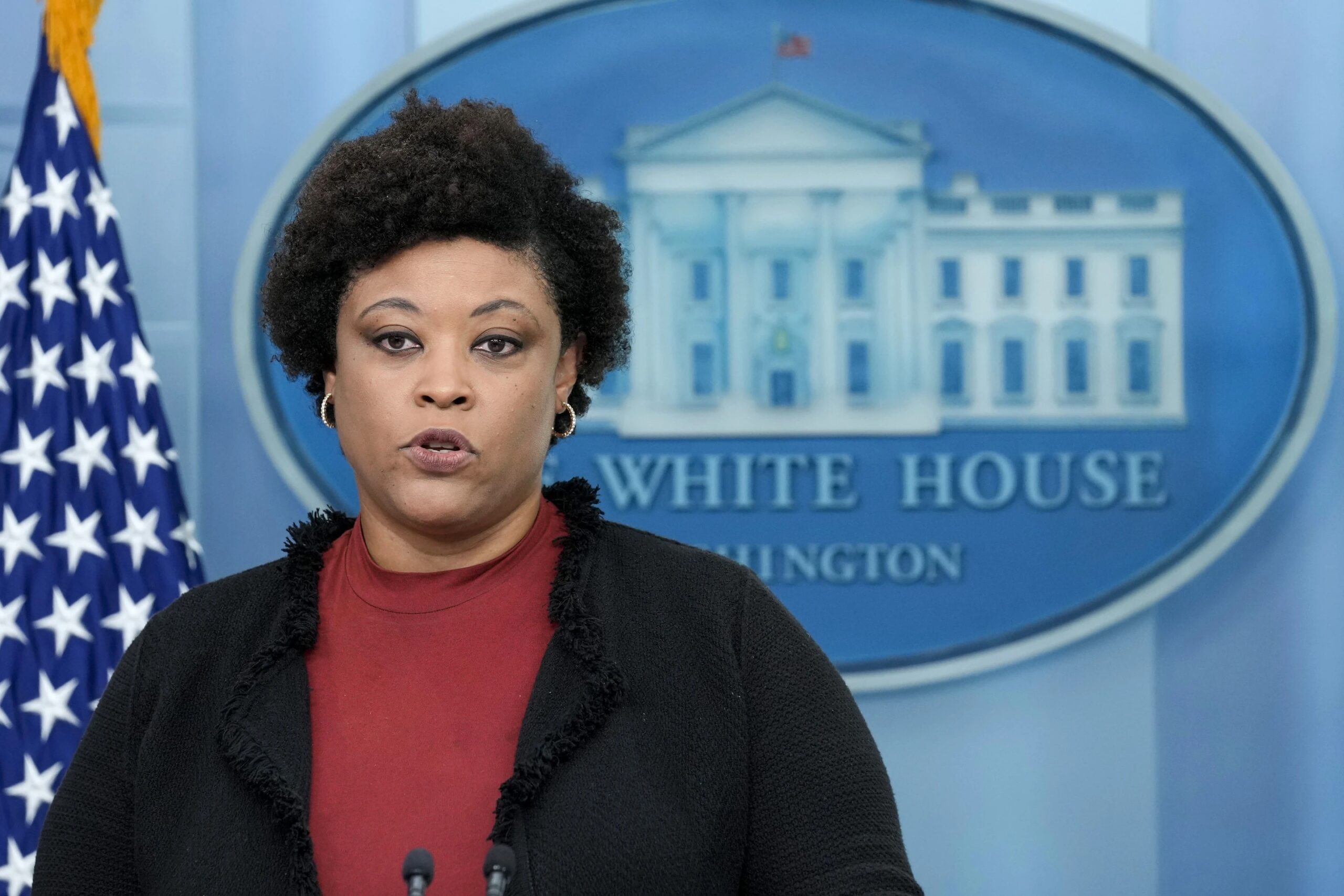 Office of Management and Budget director Shalanda Young speaks about the possible government shutdown during the daily briefing at the White House in Washington