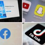 This combination of photos shows logos of X, formerly known as Twitter, top left; Snapchat, top right; Facebook, bottom left; and TikTok, bottom right. Social media companies collectively made over $11 billion in U.S. advertising revenue from minors last year, according to a study from the Harvard T.H. Chan School of Public Health released Wednesday, Dec. 27, 2023. (AP Photo, File)