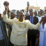Prime Minister of Niger, Ali Mahamane Lamine Zeine, Prime Minister of Burkina Faso Apollinaire Joachim Kyelem de Tambela and Prime Minister of Mali Choguel Kokalla Maiga attend a sit-in in Niamey, Niger, December 29, 2023.