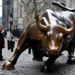 The Charging Bull or Wall Street Bull is pictured in the Manhattan borough of New York City