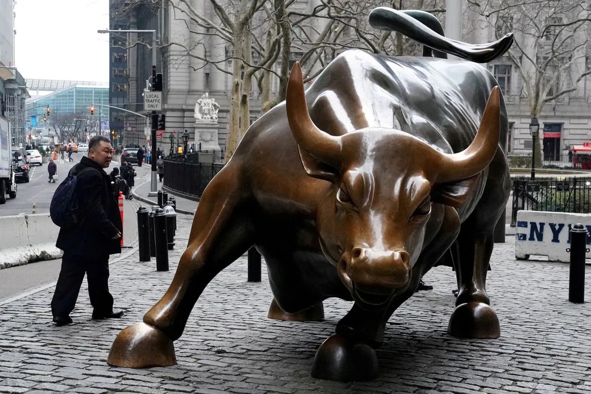 The Charging Bull or Wall Street Bull is pictured in the Manhattan borough of New York City