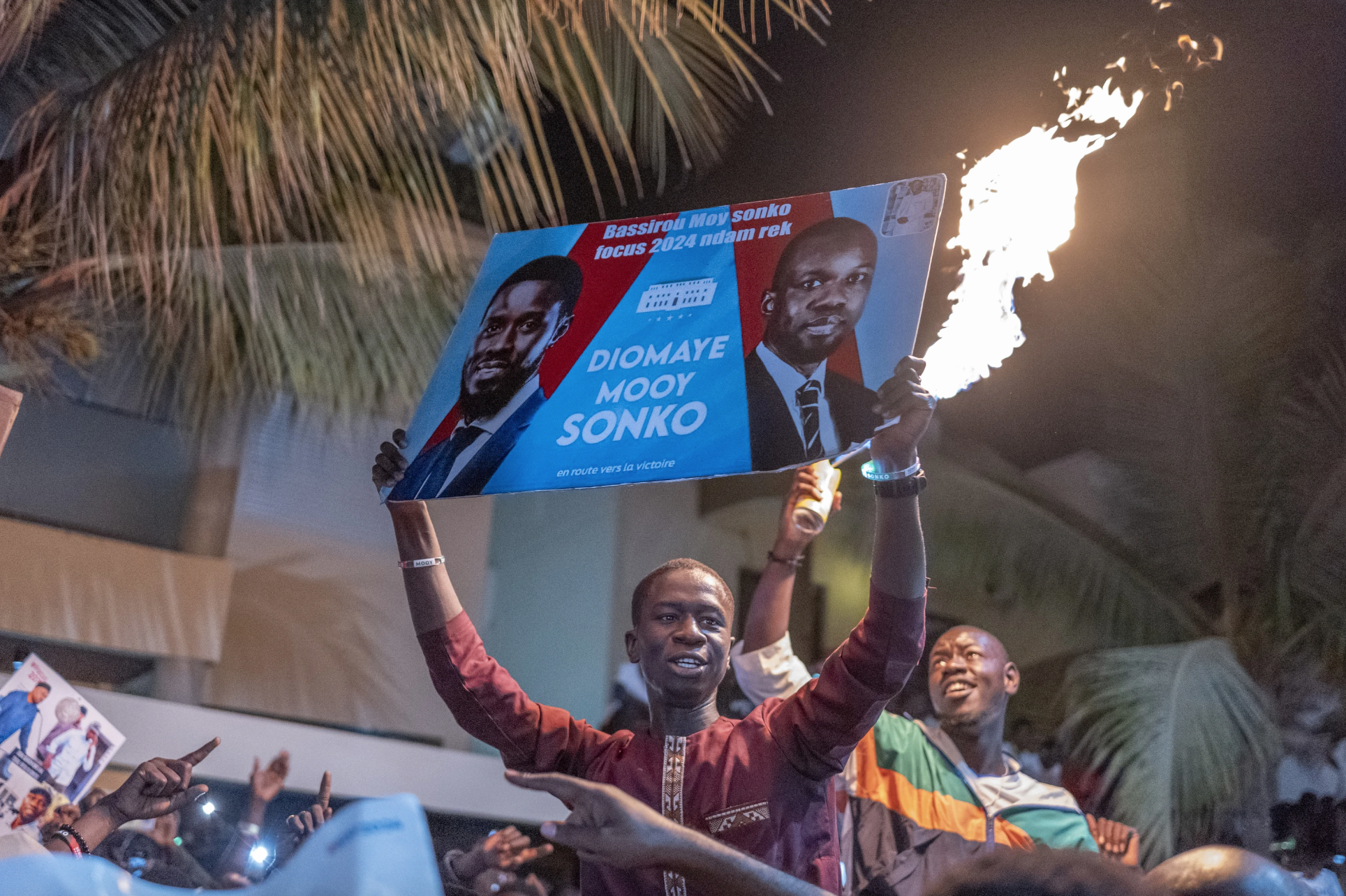 Supporters celebrate the release of Senegal’s top opposition leader Ousmane Sonko