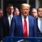 Donald Trump appears outside a Manhattan criminal court on March 25, 2024