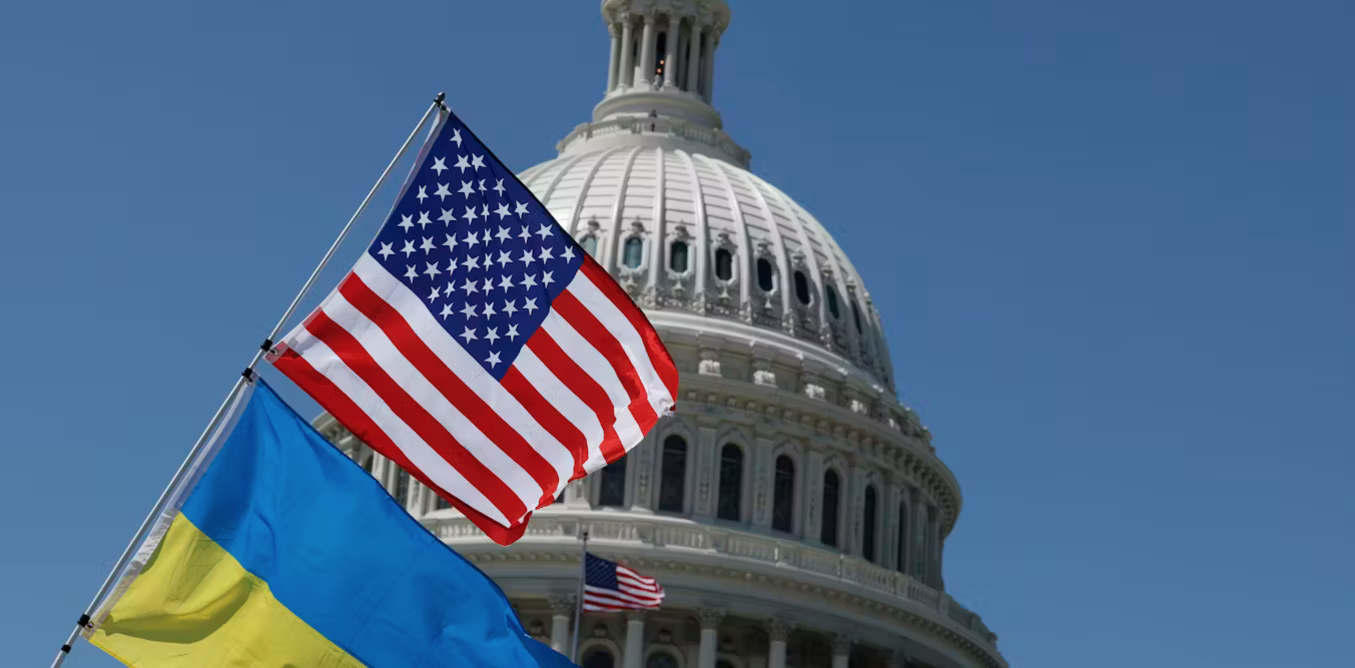 Flags for the United States and Ukraine billow outside of the Capitol building on April 23, 2024. Anna Moneymaker/Getty Images