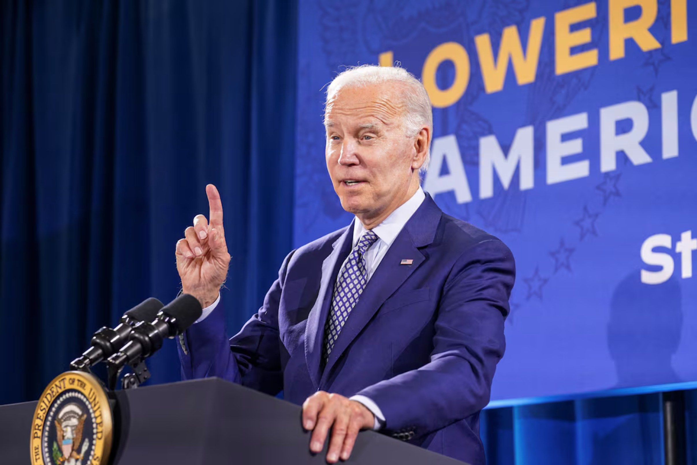 U.S. President Joe Biden delivers remarks on "student debt relief" during a campaign stop at Central New Mexico Community College