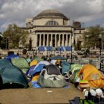 Pro-Palestinian demonstration encampment is seen at the Columbia University, Friday