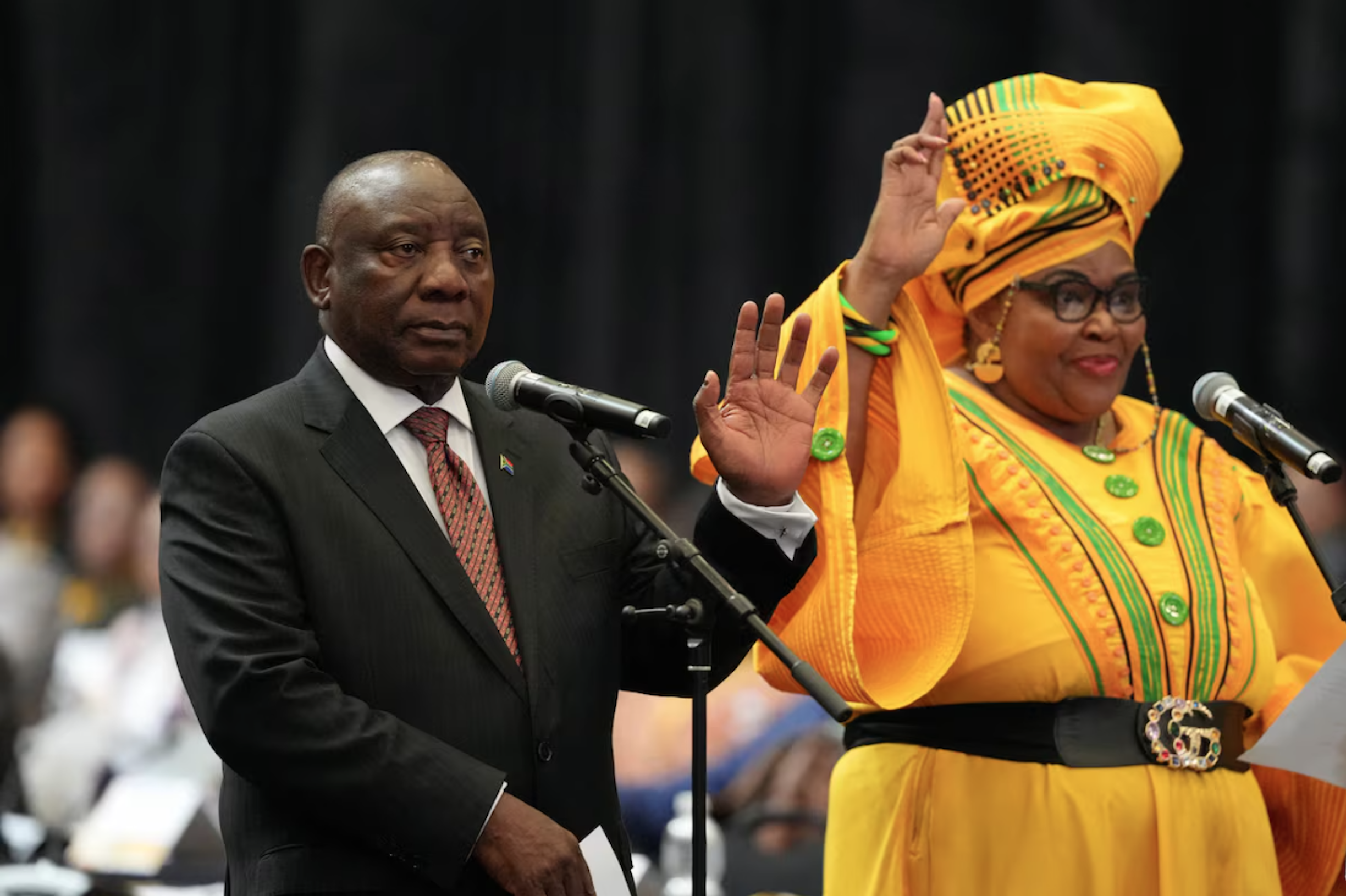 South African President Cyril Ramaphosa and Pemmy Majodina