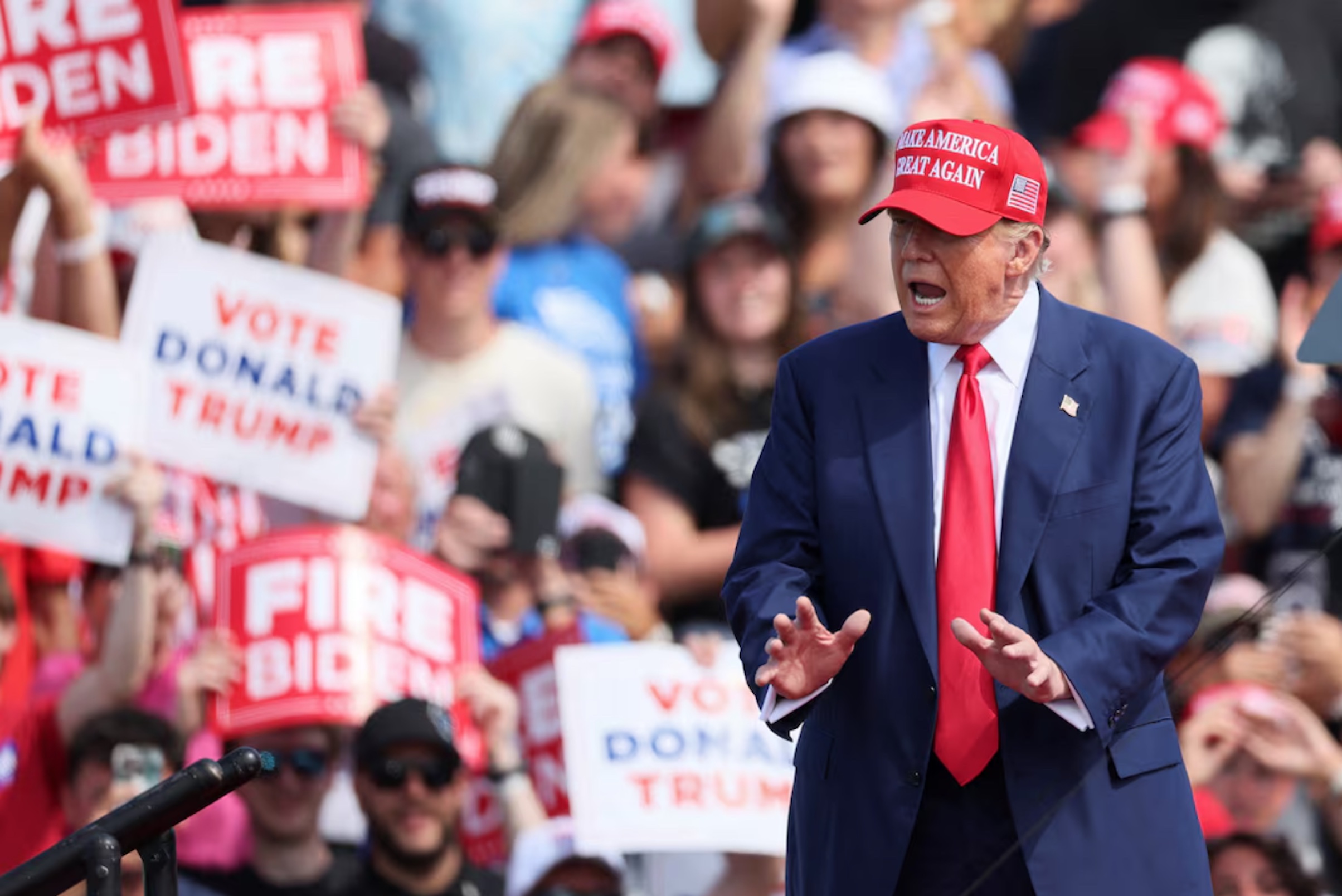 Former U.S. President and Republican presidential candidate Donald Trump speaks during a campaign event