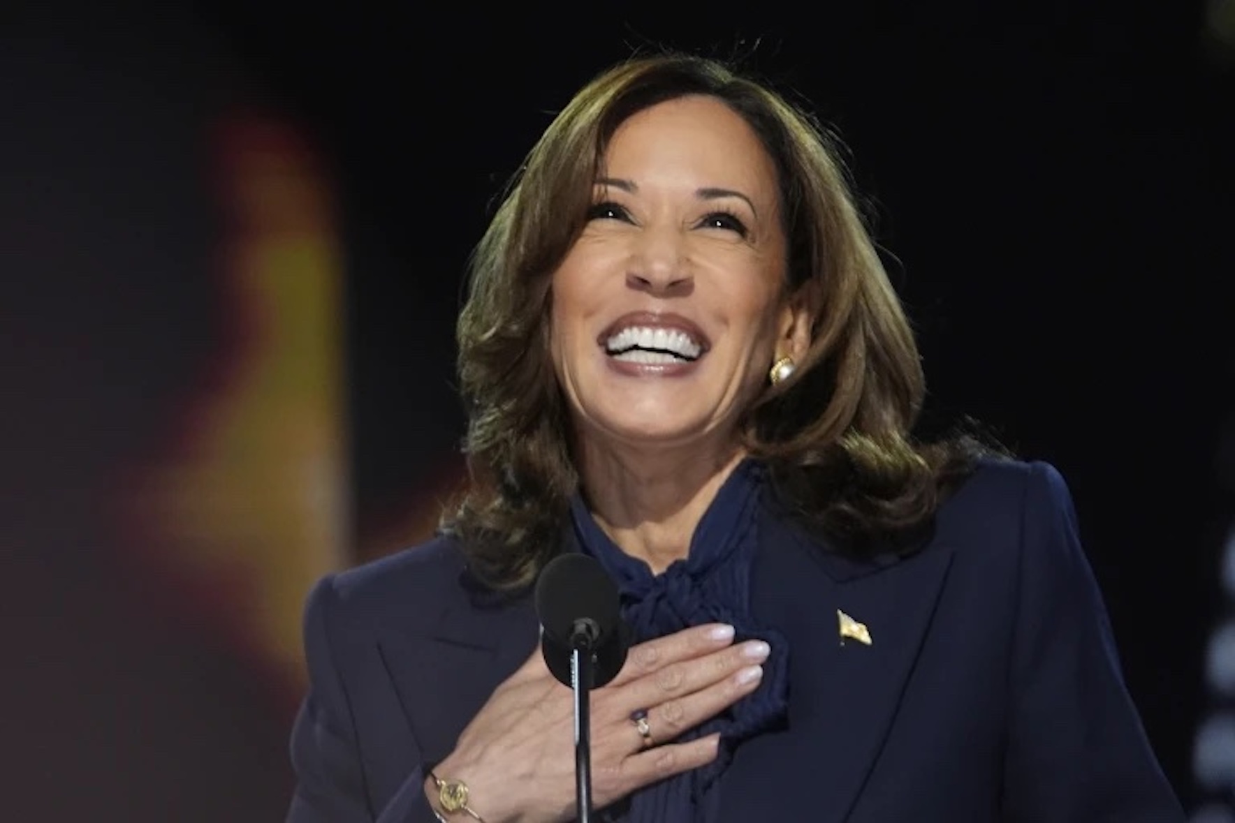 Democratic presidential nominee Vice President Kamala Harris speaks during the Democratic National Convention Thursday, Aug. 22, 2024, in Chicago.