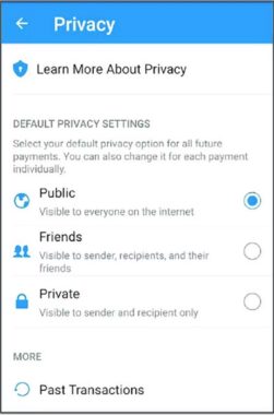 Venmo’s privacy settings screen.