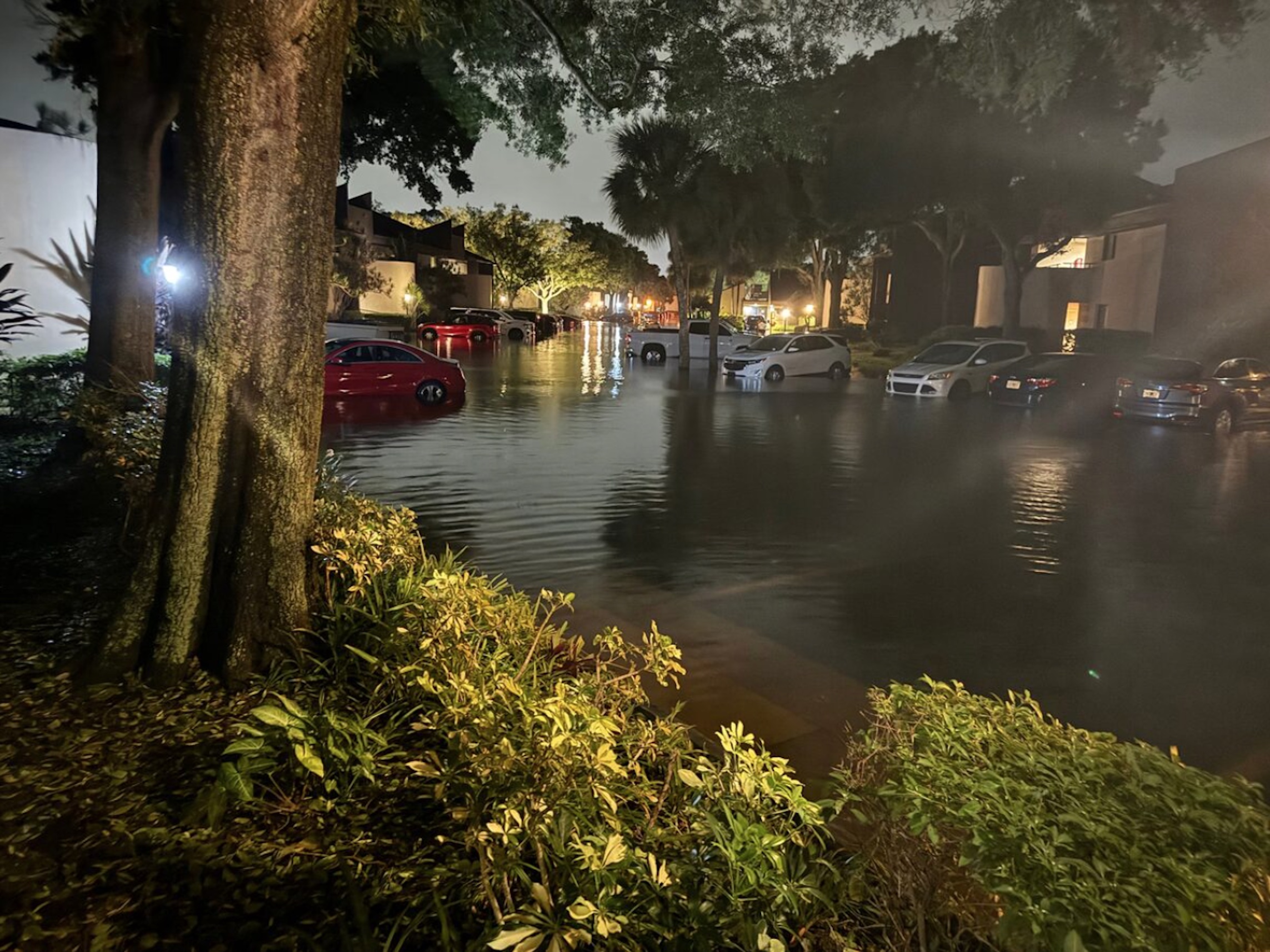 A residential street is flooded as Hurricane Helene moves through Florida, in St. Petersburg, Florida, U.S., September 27, 2024 in this picture obtained from social media.