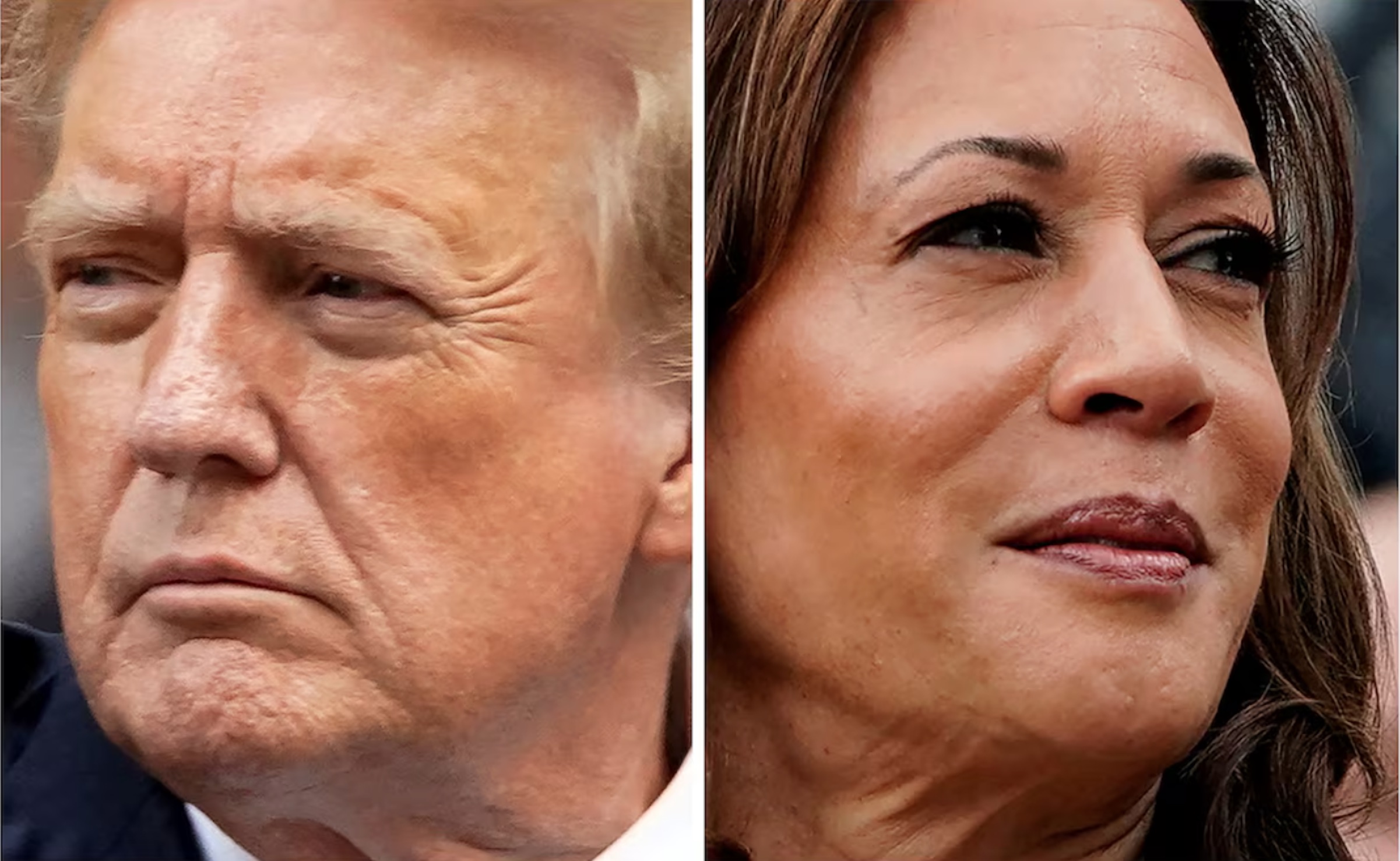 Former U.S. President Donald Trump in New York City, U.S. May 30, 2024 and U.S. Vice President Kamala Harris in Washington, U.S., July 22, 2024 in a combination of file photos.