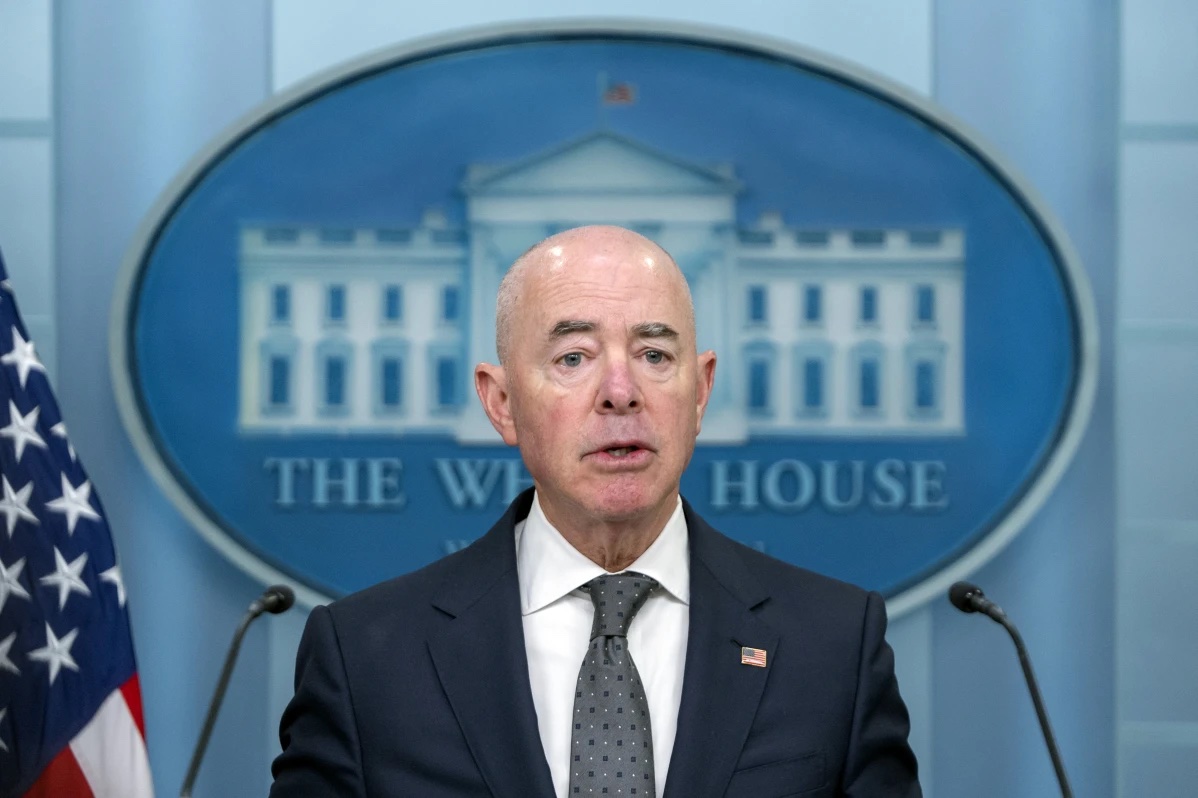 Homeland Security Secretary Alejandro Mayorkas speaks Tuesday, Oct. 1, 2024, during a briefing at the White House in Washington.